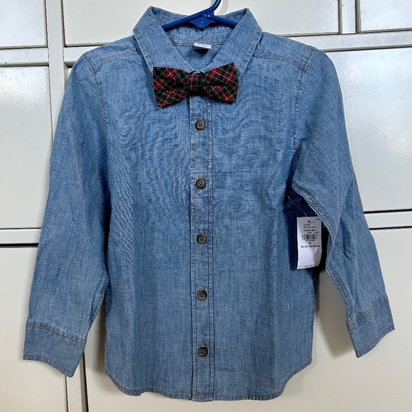 Toddler Boy Chambray Longsleeve W/ Bowtie - Picture 1 of 4